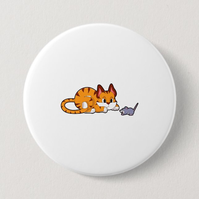 Tiger cat with Mouse 7.5 Cm Round Badge (Front)