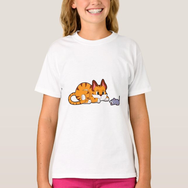 Tiger cat with Mouse T-Shirt (Front)