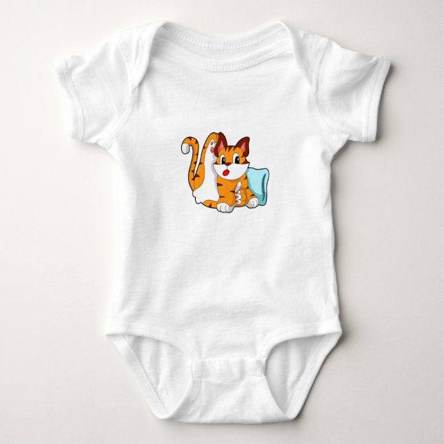 Tiger cat with Pillow Baby Bodysuit (Front)