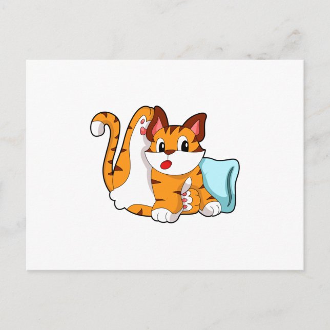 Tiger cat with Pillow Postcard (Front)