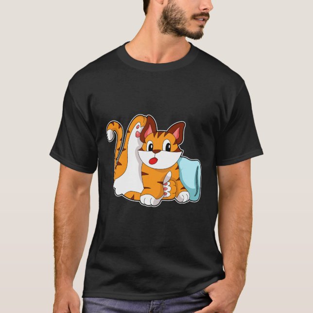 Tiger cat with Pillow T-Shirt (Front)