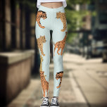 Tiger, Cheetah And Leopard Leggings<br><div class="desc">Tiger,  cheetah and leopard drawings against a very light turquoise background.</div>