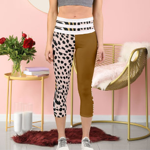 Tiger Cheetah Pattern Print Spots Black Brown Capri Leggings
