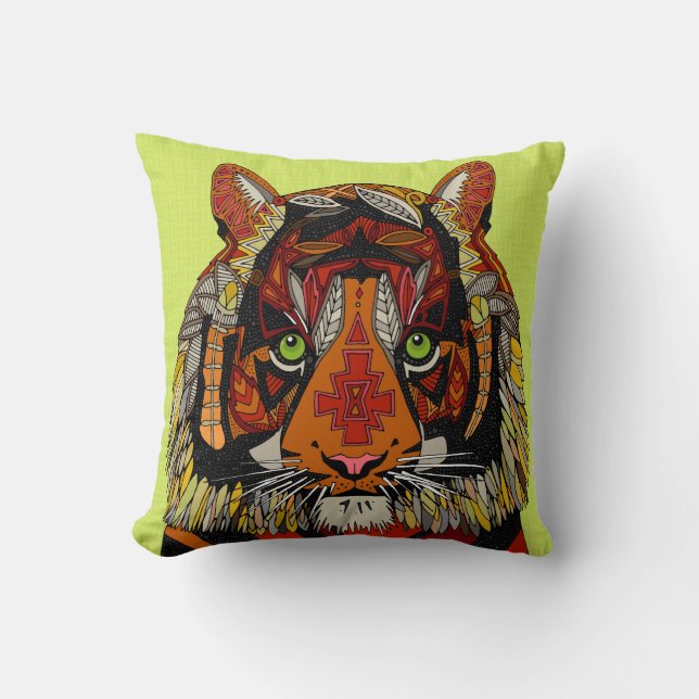 tiger chief chartreuse cushion (Front)