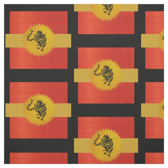 Tiger Chinese Zodiac | Red, Gold and Black Fabric (Swatch)