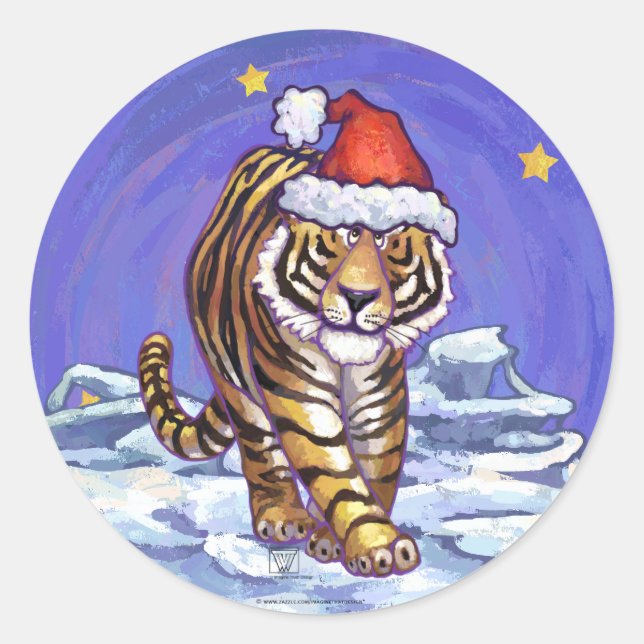 Tiger Christmas Classic Round Sticker (Front)