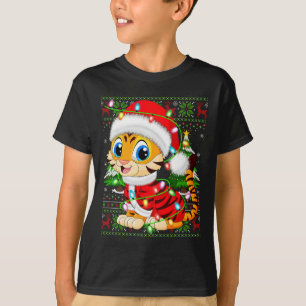 Tiger Christmas Lights Santa Costume Ugly Xmas Swe T-Shirt