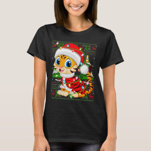 Tiger Christmas Lights Santa Costume Ugly Xmas Swe T-Shirt