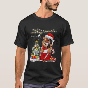 Tiger Christmas Lights Tree Snow Funny Tiger Xmas T-Shirt