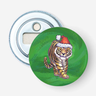 Tiger Christmas On Green Bottle Opener