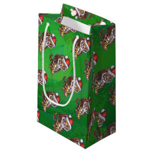 Tiger Christmas On Green Small Gift Bag