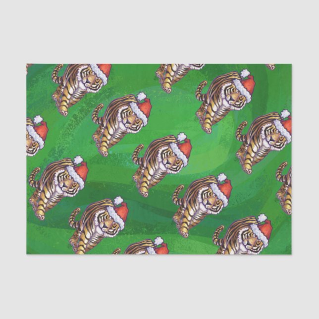 Tiger Christmas On Green Tissue Paper (Front)