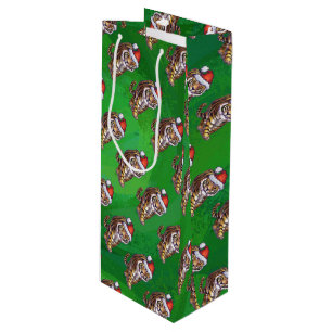 Tiger Christmas On Green Wine Gift Bag