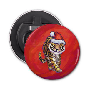 Tiger Christmas on Red Bottle Opener