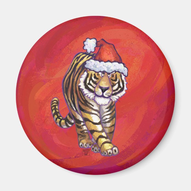 Tiger Christmas on Red Magnet (Front)