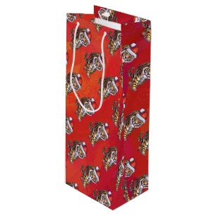 Tiger Christmas on Red Wine Gift Bag