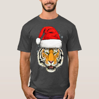 Tiger Christmas Santa Hat Xmas Gifts Kids Boys T-Shirt