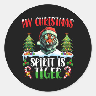 Tiger Christmas Santa Hat Xmas My Christmas Spirit Classic Round Sticker