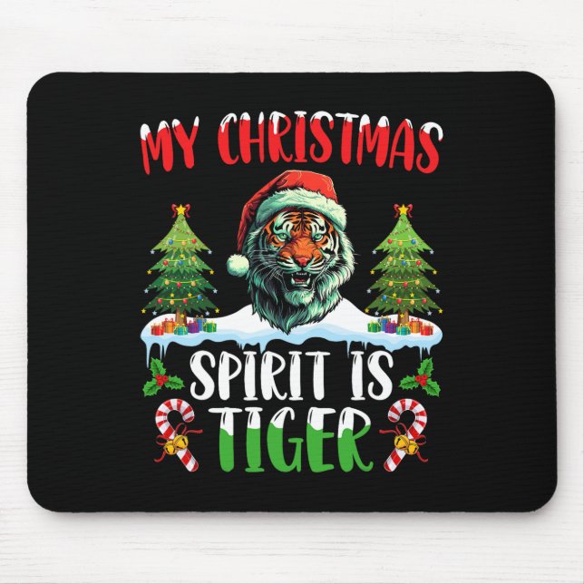 Tiger Christmas Santa Hat Xmas My Christmas Spirit Mouse Pad (Front)