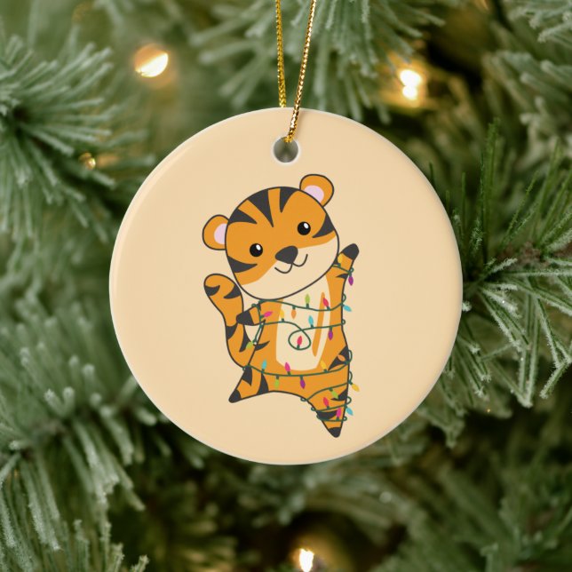 Tiger Christmas Snow Winter Animals Tiger Ceramic  Tree Decoration (Tree)