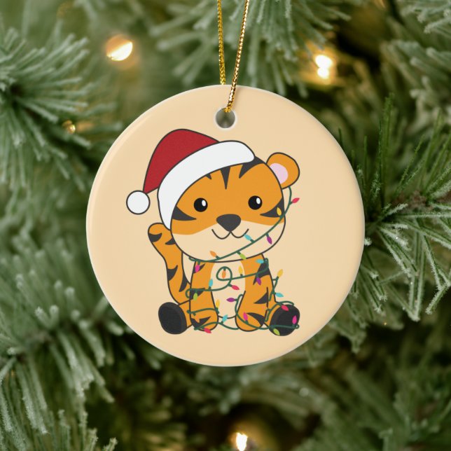 Tiger Christmas Snow Winter Animals Tiger Ceramic  Tree Decoration (Tree)