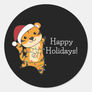 Tiger Christmas Snow Winter Animals Tiger Classic  Round Sticker