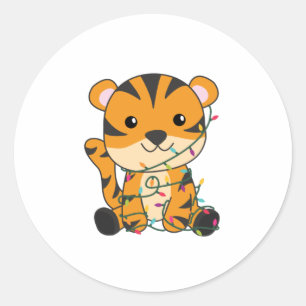 Tiger Christmas Snow Winter Animals Tiger Classic Round Sticker