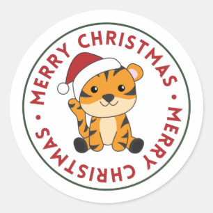 Tiger Christmas Snow Winter Animals Tiger Classic  Round Sticker