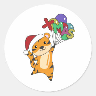 Tiger Christmas Snow Winter Animals Tiger Classic Round Sticker