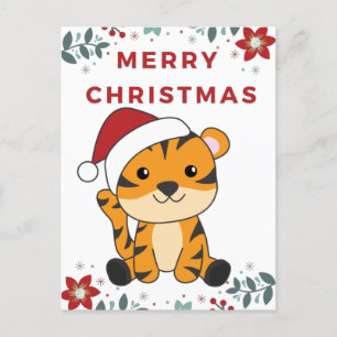Tiger Christmas Snow Winter Animals Tiger Holiday Postcard