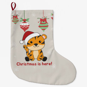 Tiger Christmas Snow Winter Animals Tiger Large Ch Stocking