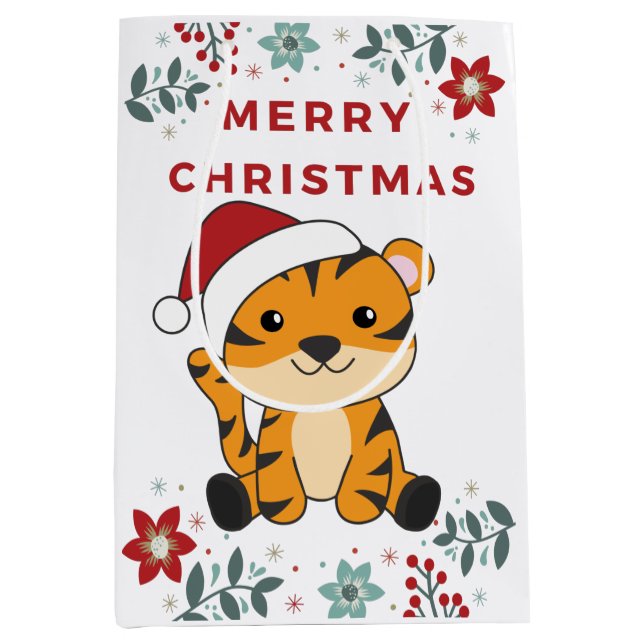 Tiger Christmas Snow Winter Animals Tiger Medium Gift Bag (Front)