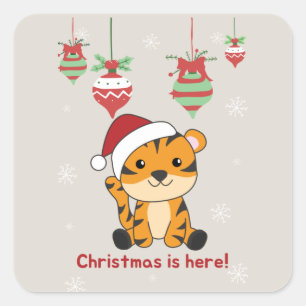 Tiger Christmas Snow Winter Animals Tiger Square S Sticker