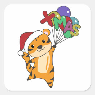 Tiger Christmas Snow Winter Animals Tiger Square Sticker