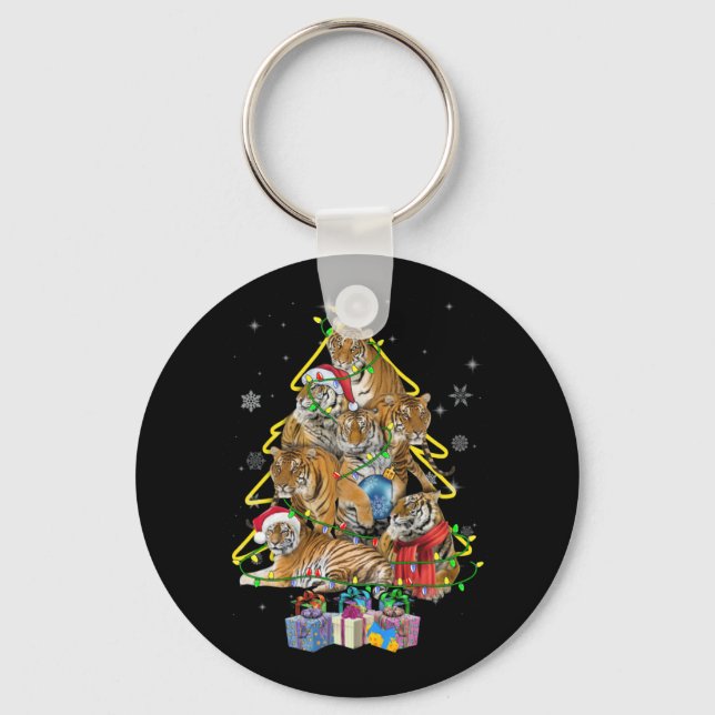 Tiger Christmas Tree Snow Funny Tiger Xmas Gift Key Ring (Front)