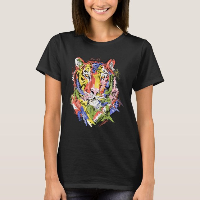 Tiger colourful art animal lovers artwork T-Shirt (Front)