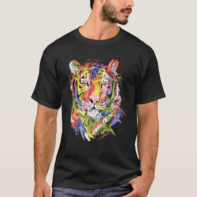 Tiger colourful art animal lovers artwork T-Shirt (Front)