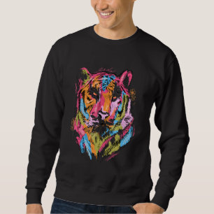 Tiger Colourful Art Animal Lovers Tiger Motif Sweatshirt
