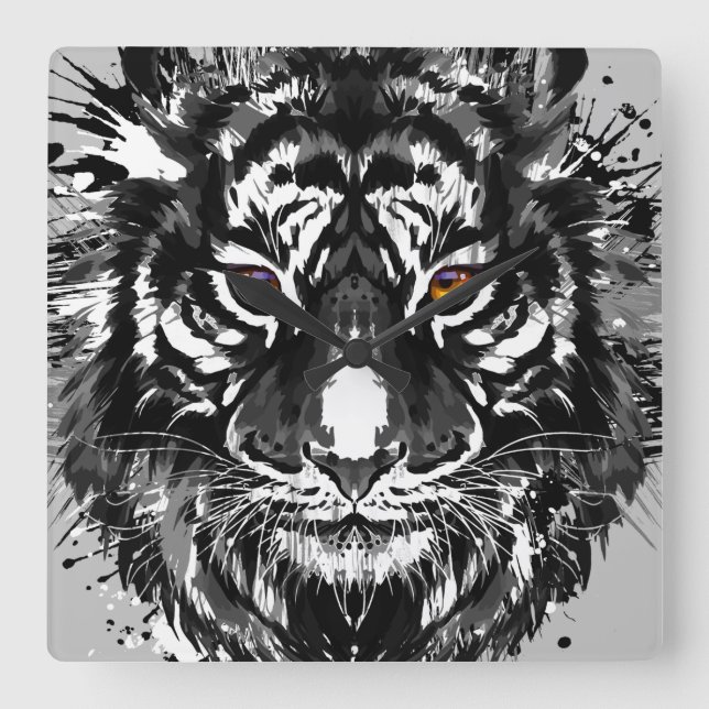 Tiger | Colourful Tiger Drawing | Abstract Art Square Wall Clock (Front)