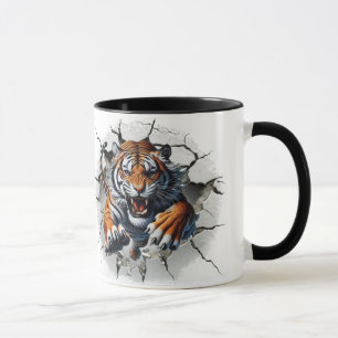 Tiger coming out of a cracked wall mug