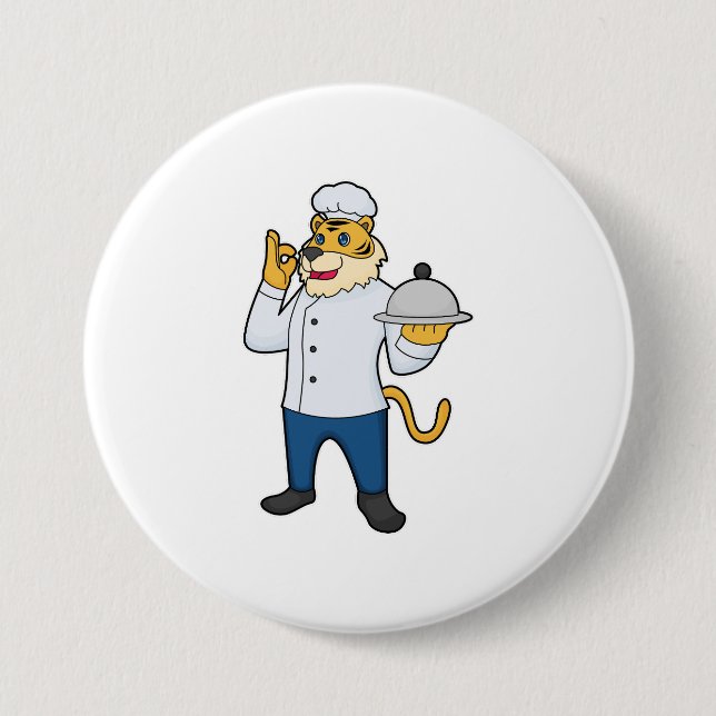 Tiger Cook Chef hat Platter 7.5 Cm Round Badge (Front)