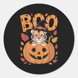 Tiger Costume On Pumpkin Halloween Tiger Classic Round Sticker