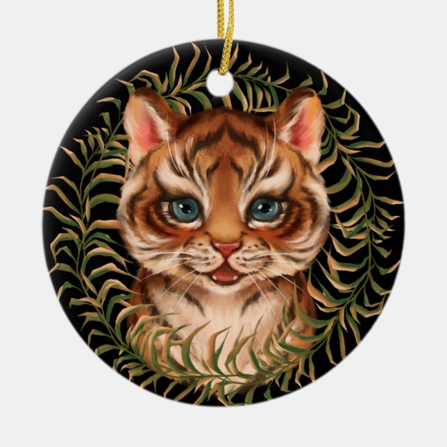 Tiger cub ceramic tree decoration (Front)
