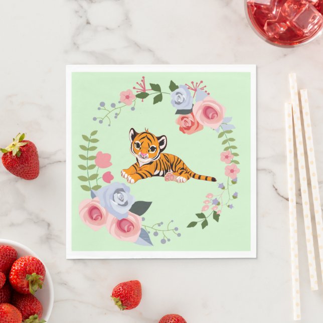 Tiger Cub Floral Baby Shower Napkin (Insitu)