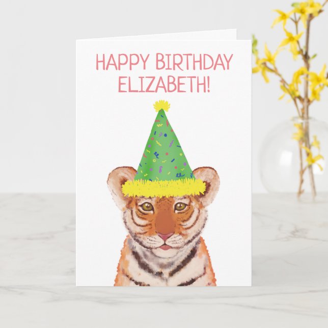 Tiger Cub Illustration Birthday  Card (Yellow Flower)