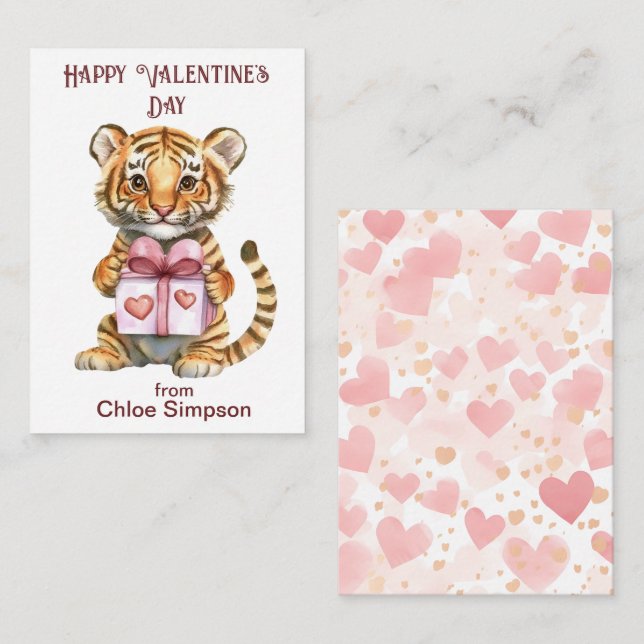 Tiger Cub Kid's Valentine Classroom Party Card (Front/Back)