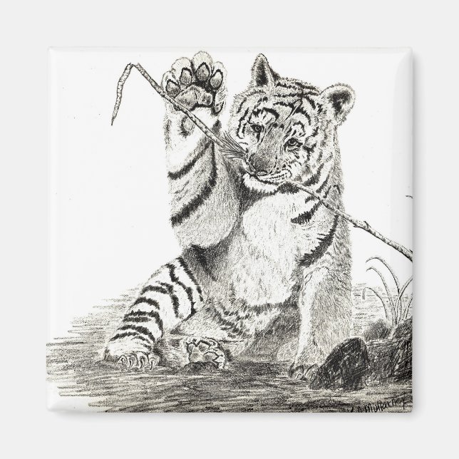 Tiger cub playing magnet (Front)