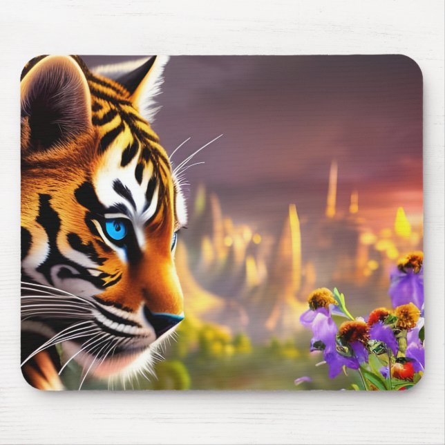 Tiger Cub,  Purple Flowers  Mouse Pad (Front)
