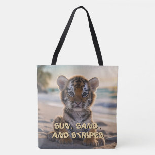 Tiger Cub "SUN, SAND, AND STRIPES" Beach Tote Bag