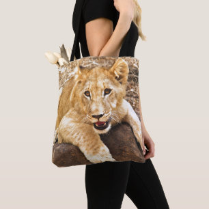 Tiger Cub Takes Breather On A Rock Tote Bag